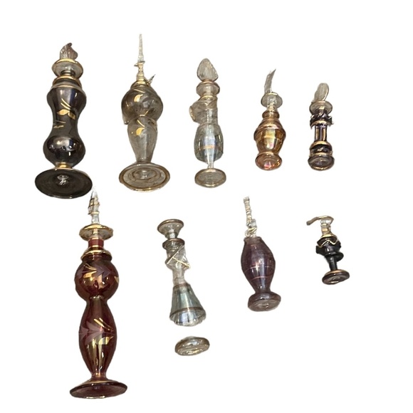 Set of Nine Variety Vintage Egyptian Glass Perfume Bottles W/ 14 k Gold Trim NWO - Picture 5 of 5